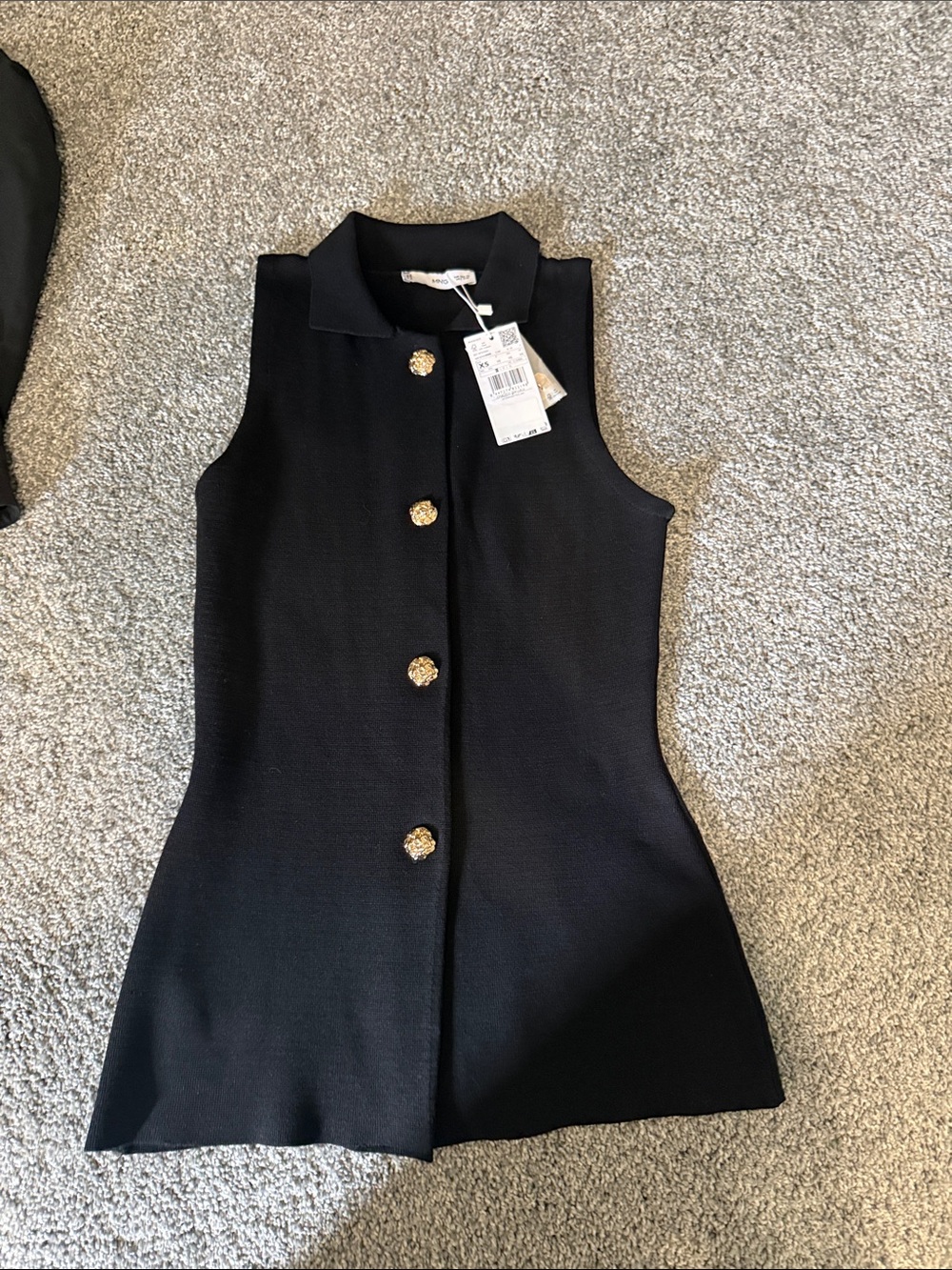 Mango Sleeveless Black Button-Down Top with Gold Buttons